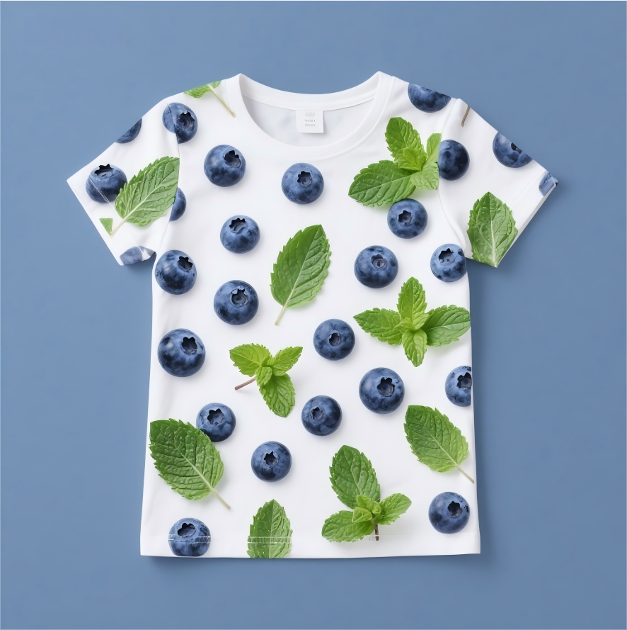 Combining the “nightly” essence of blueberries with the “cooling” properties of mint in the same T-shirt.